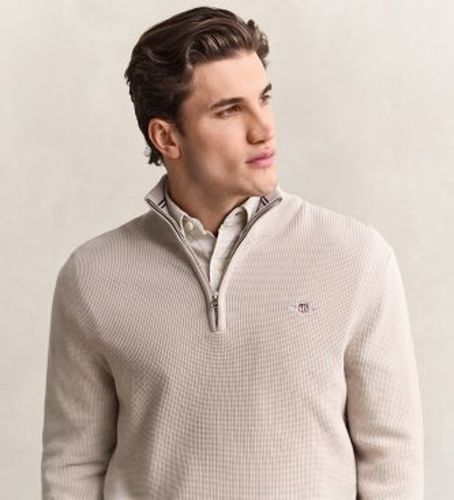 Pull en coton avec demi-fermeture éclair et texture (S), Casuel, Le coton biologique - Gant - Modalova