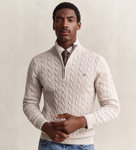 Pull en tricot à torsades avec demi-fermeture éclair (S), Casuel, Le coton biologique - Gant - Modalova