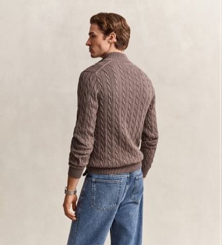 Pull en tricot à torsades avec demi-fermeture éclair marron (S), Casuel, Coton, Classique - Gant - Modalova