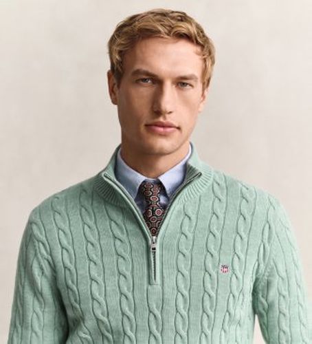 Pull en tricot à torsades avec demi-fermeture éclair clair (S), Casuel, Coton, Manche longue - Gant - Modalova