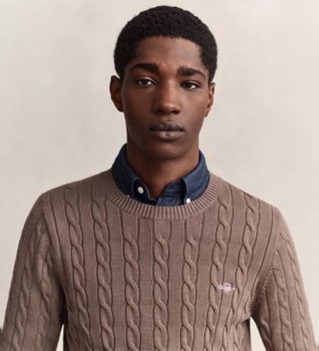 Pull en tricot torsadé marron (S), Casuel, Coton, Classique, Manche longue - Gant - Modalova