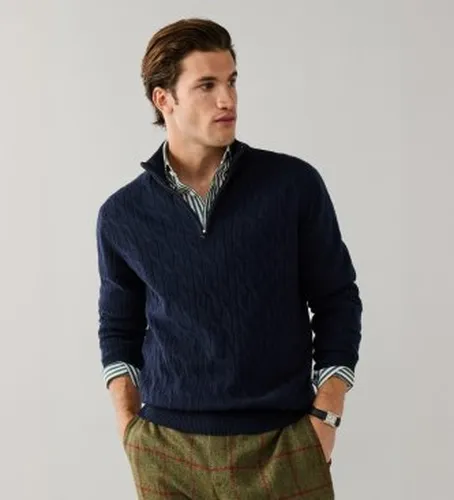 HM7000251 Pull col zippé en Lambswool câblé (S), Casuel, Laine - Hackett London - Modalova