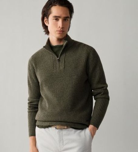 HM7000282 Pull zippé Highland Stitch Hzip olive (XS), Casuel, Laine, Classique, Manche longue - Hackett London - Modalova