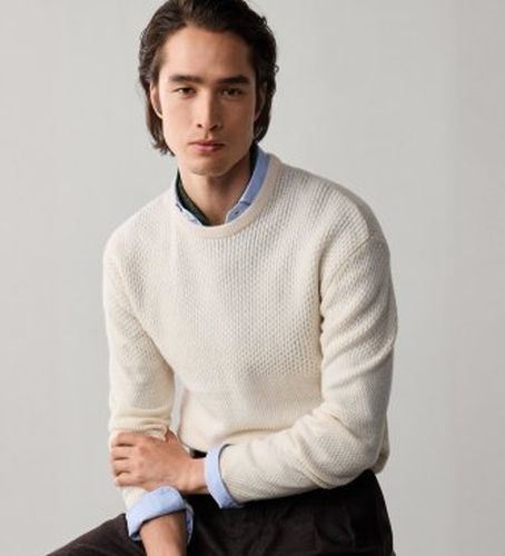 HM7000283 Pull Duo Stitch Crew cassé (S), Laine, Classique, Manche longue - Hackett London - Modalova