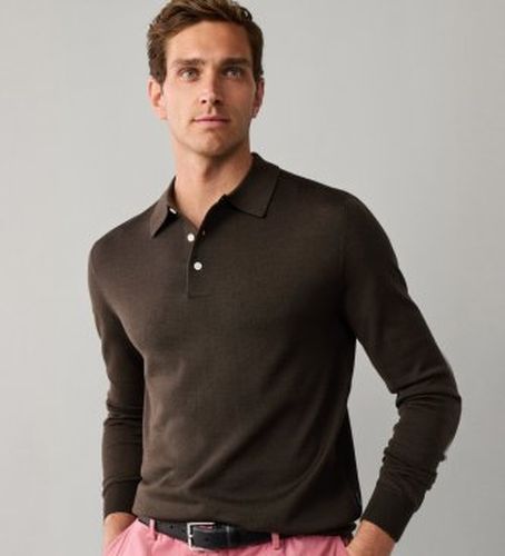 HM7000284 Polo en maille Merino Silk marron (M), Vert, Laine, Classique, Manche longue - Hackett London - Modalova
