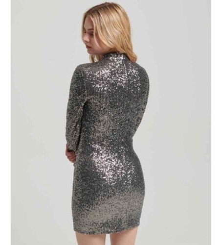 W8011486A Mini-robe à paillettes avec encolure en perkins argentés (S), Fête, Polyester, Manche longue - Superdry - Modalova