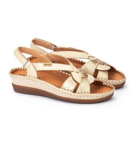 W8K-1839C1 Sandales à talons compensés Cadaques en métallisé (39), Cuir, Blanc, Beige, Plat, Velcro, Casuel - Pikolinos - Modalova