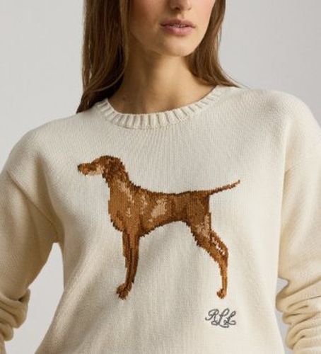 P14120001 Pull en coton avec chien en intarsia crème (XL), Casuel - Lauren Ralph Lauren - Modalova
