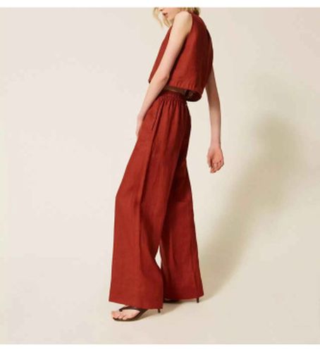 TT2302 Pantalon en lin avec logo brodé marron (42), Casuel - Twinset - Modalova
