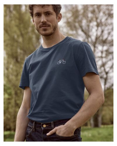 T-shirt bleu marine broderie vélo - FAGUO - Modalova