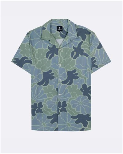 Chemise manches courtes & bleue imprimé fleurs - FAGUO - Modalova