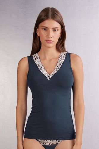 Pretty Flower Modal and Lace Tank Top Woman Blue Size S - Intimissimi - Modalova