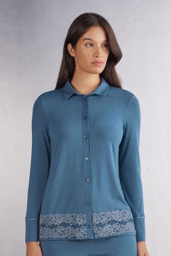 Pretty Flowers Button Up Shirt in Modal Woman Blue Size L - Intimissimi - Modalova