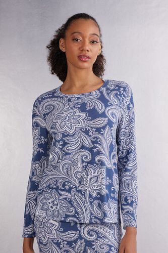 Flower Paisley Bamboo Viscose Long Sleeve Top Woman Blue Size M - Intimissimi - Modalova