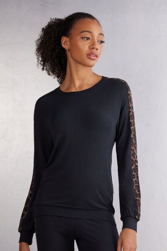 Luxurious Leopard Long Sleeve Modal Top Woman Black Size L - Intimissimi - Modalova