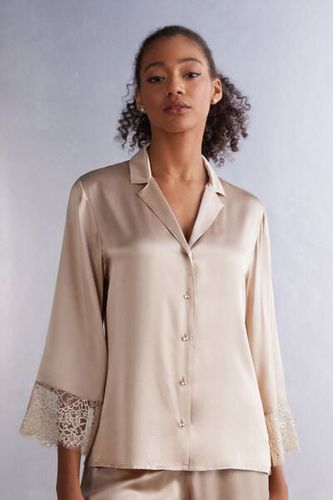 Living in Luxe Menswear Cut Long Sleeve Silk Shirt Woman Natural Size S - Intimissimi - Modalova