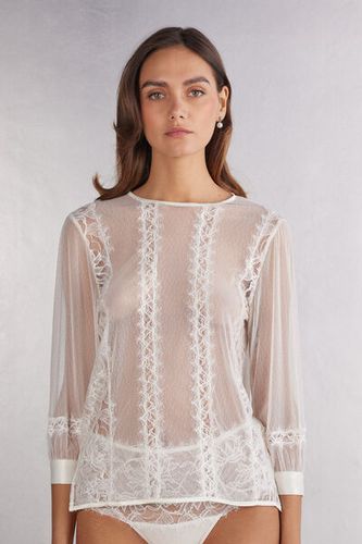 Her Beauty Lace and Tulle Long Sleeve Top Woman Ivory Size S - Intimissimi - Modalova