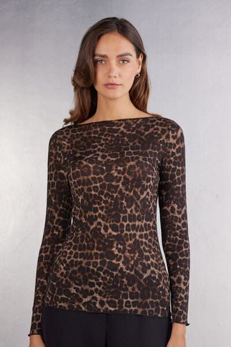 Luxurious Leopard Long Sleeve Ultralight Modal Top with Cashmere Woman Print Size L - Intimissimi - Modalova