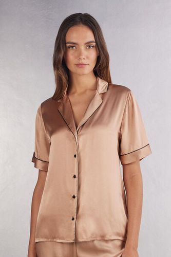 Short Sleeve Silk Shirt with Contrast Trim Woman Natural Size M - Intimissimi - Modalova