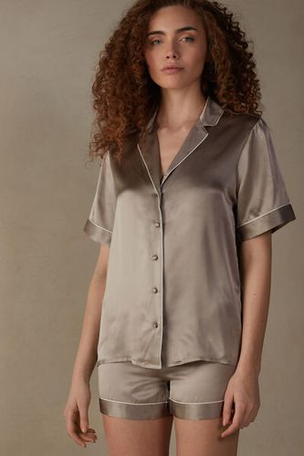 Short Sleeve Silk Shirt with Contrast Trim Woman Size L - Intimissimi - Modalova