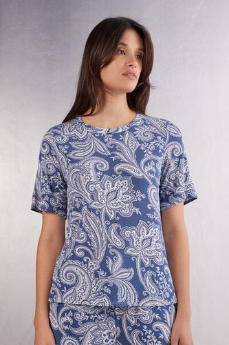 Flower Paisley Bamboo Viscose Short Sleeve Top Woman Blue Size L - Intimissimi - Modalova