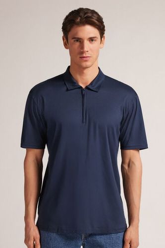 Short Sleeve Zip Polo Shirt in Premium Mercerized Cotton Man Blue Size L - Intimissimi - Modalova