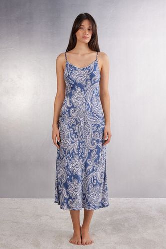 Flower Paisley Viscose Satin Long Nightgown Woman Blue Size S - Intimissimi - Modalova