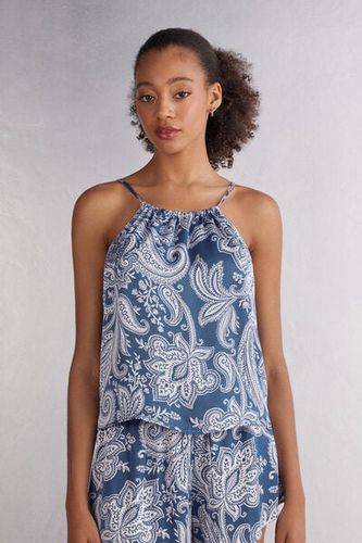 Flower Paisley Viscose Satin Top Woman Blue Size S - Intimissimi - Modalova