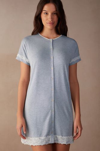 Lace Trim Button Up Nightgown Woman Light Blue Size M - Intimissimi - Modalova