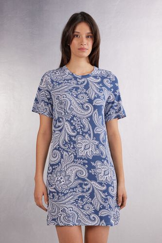 Flower Paisley Bamboo Viscose Short Sleeve Nightshirt Woman Blue Size L - Intimissimi - Modalova