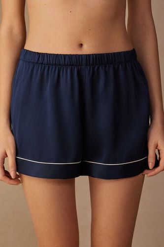 Silk Shorts with Contrast Trim Woman Blue Size L - Intimissimi - Modalova