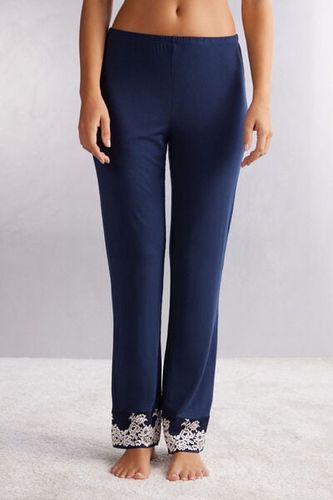 Pretty Flowers Ruffled Full Length Modal Pants Woman Blue - Intimissimi - Modalova