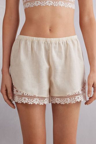 Romance Yourself Linen and Lace Shorts Woman Natural Size M - Intimissimi - Modalova
