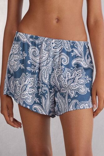 Flower Paisley Viscose Satin Shorts Woman Blue Size L - Intimissimi - Modalova