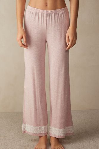 Lace Trim Full Length Pants in Modal Woman Pale Pink Size M - Intimissimi - Modalova
