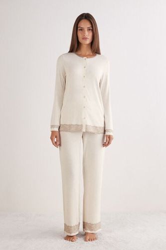 Lace Trim Button Up Full Length Pajamas - Intimissimi - Modalova