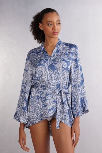 Flower Paisley Viscose Satin Kimono Woman Blue Size M/L - Intimissimi - Modalova