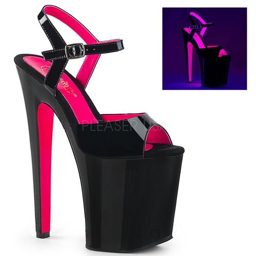 Sandales haute plateforme - Pointure : 35 - Couleur : Noir et Fuschia - Chaussures femmes Pleaser - Modalova