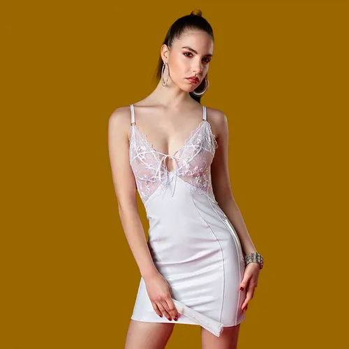 Mini robe dentelle et vinyle blanc - Taille : XS 34 - Mode Patrice Catanzaro - Modalova