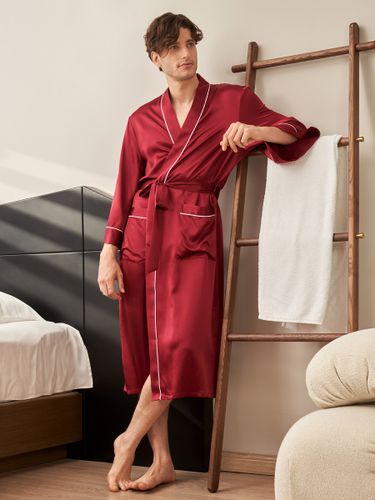 LILYSILK Peignoir En Soie Col Châle, Liseré Blanc 100% Soie Naturellement Antibactérien Robe De Chambre L - LILYSILK - Modalova