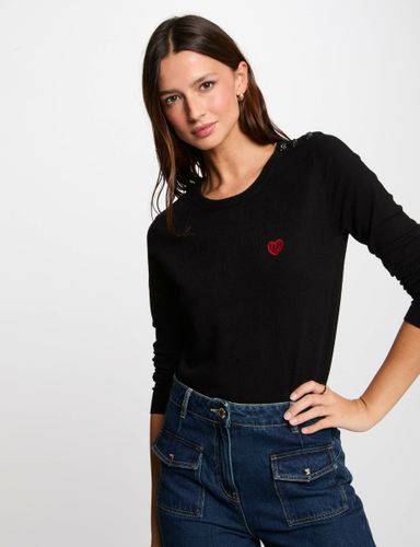 Pull col rond et boutons noir femme - Morgan - Modalova