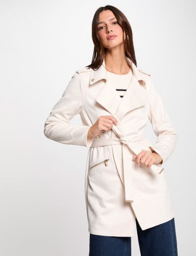 Manteau long ceinturé suédine - Morgan - Modalova