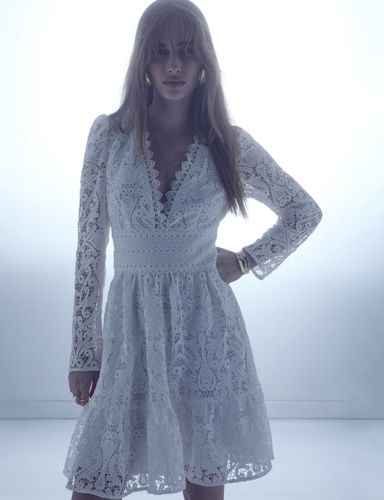 Robe courte évasée dentelle - Morgan - Modalova