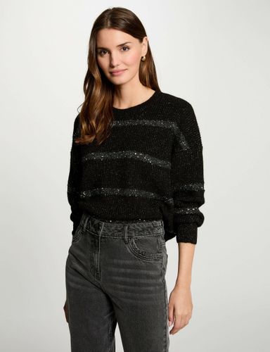 Pull col rond et sequins noir femme - Morgan - Modalova