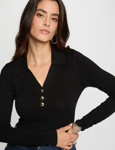 Pull ajusté col polo noir femme - Morgan - Modalova