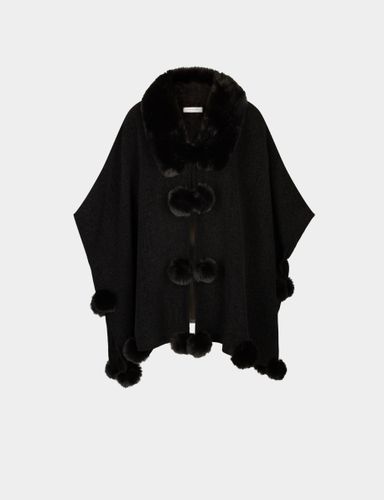 Poncho avec pompons noir femme - Morgan - Modalova