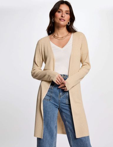 Gilet long col en V jaune or femme - Morgan - Modalova
