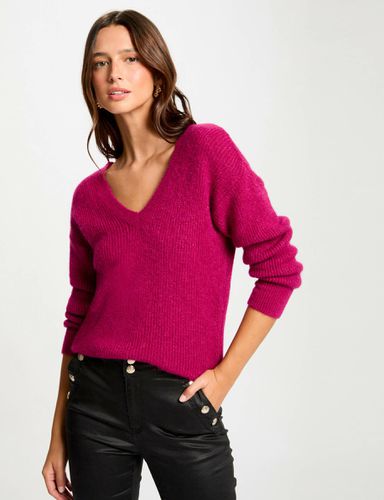 Pull col en V rose fonce femme - Morgan - Modalova