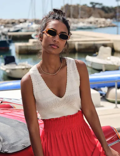 Top maille col en V ivoire femme - Morgan - Modalova