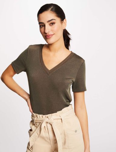 T-shirt manches courtes avec col en V taupe - Morgan - Modalova